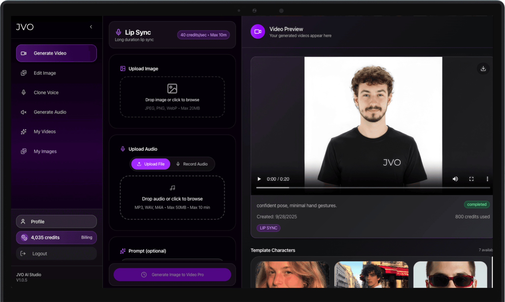 JVO Studio editor dashboard